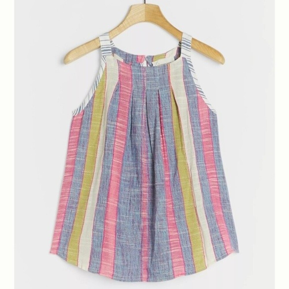 Anthropologie Krisha Striped Sleeveless Textured Cotton Blend Tank Top
